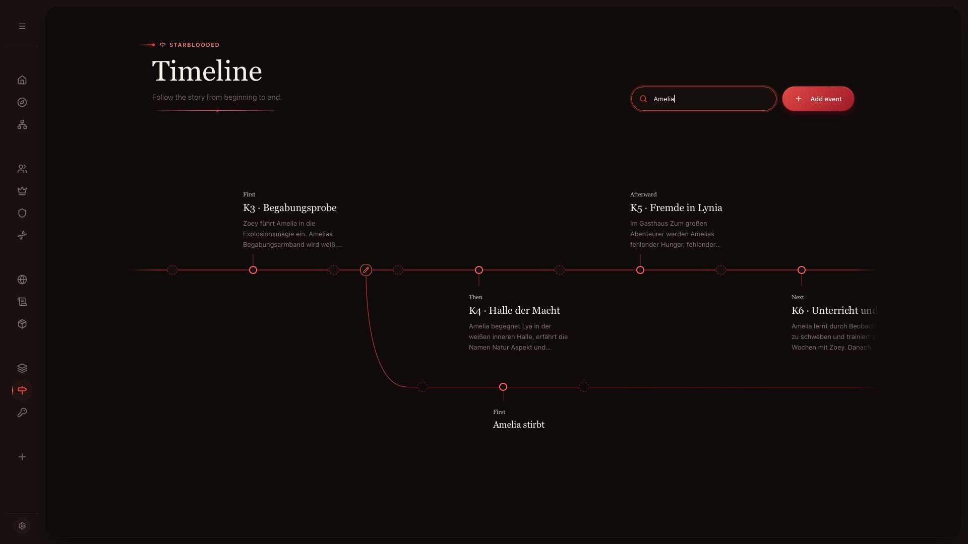 RedThread timeline for planning a fictional chronology